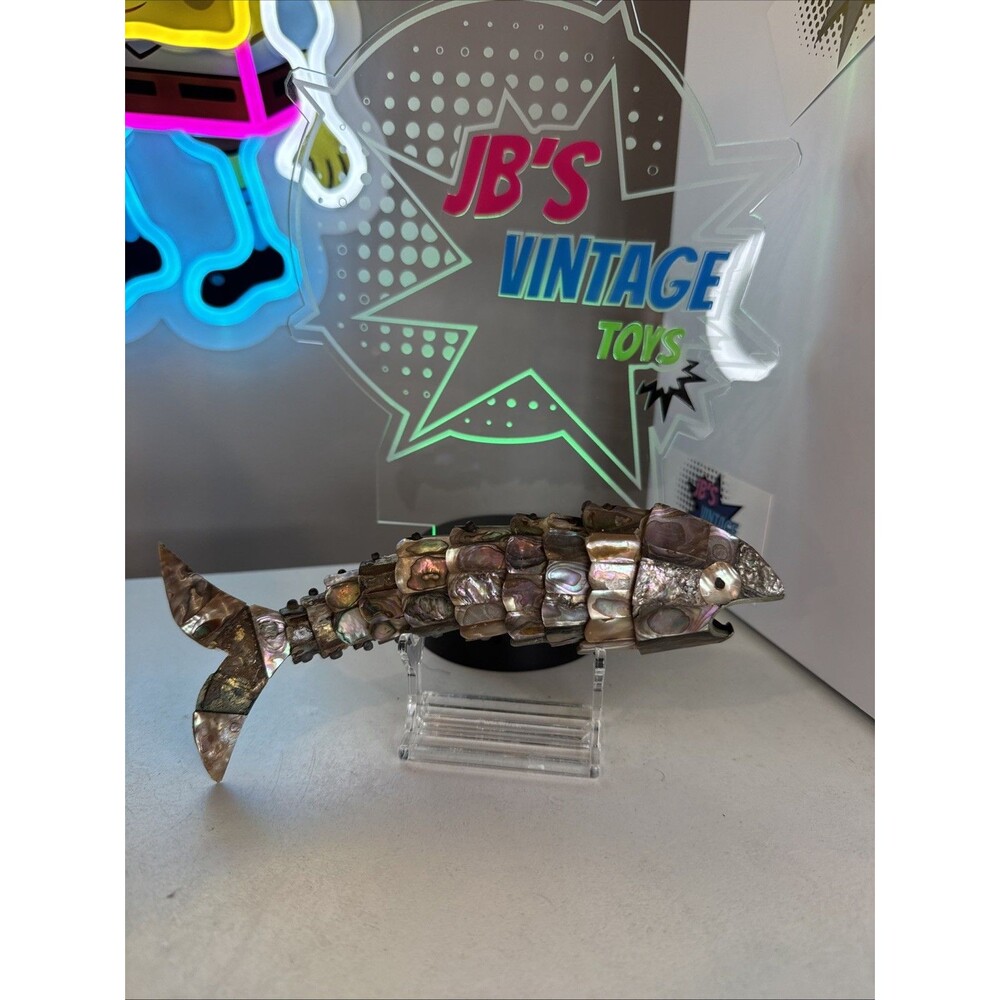 Vintage Articulated Abalone Fish Bottle Opener 8" Shell Fish Pearl Silver